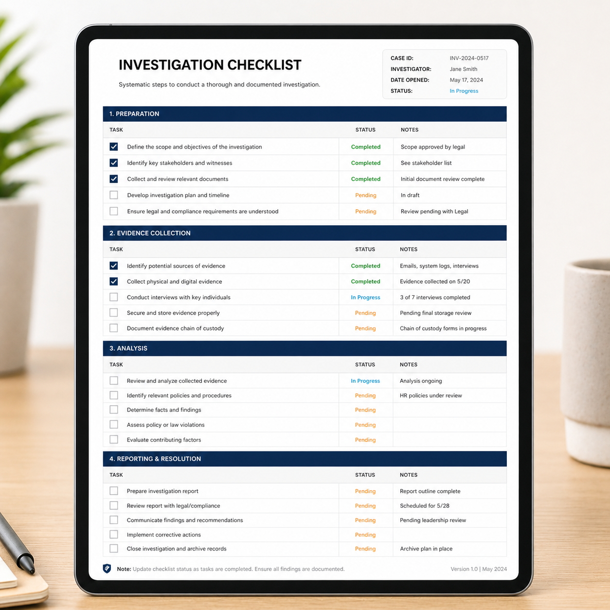 Investigation Checklist
